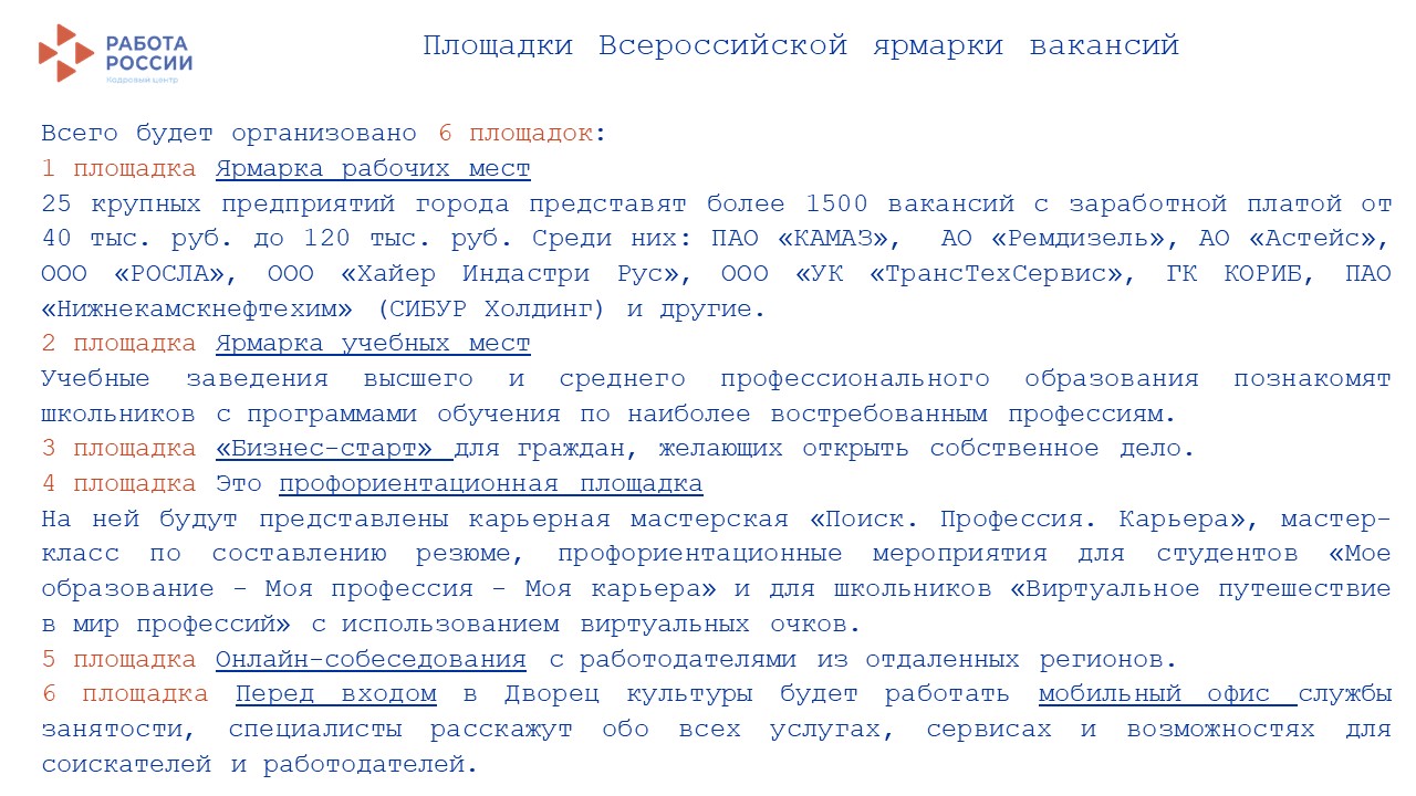 В Набережных Челнах состоится ярмарка трудоустройства «Работа России. Время  возможностей» / Набережные Челны